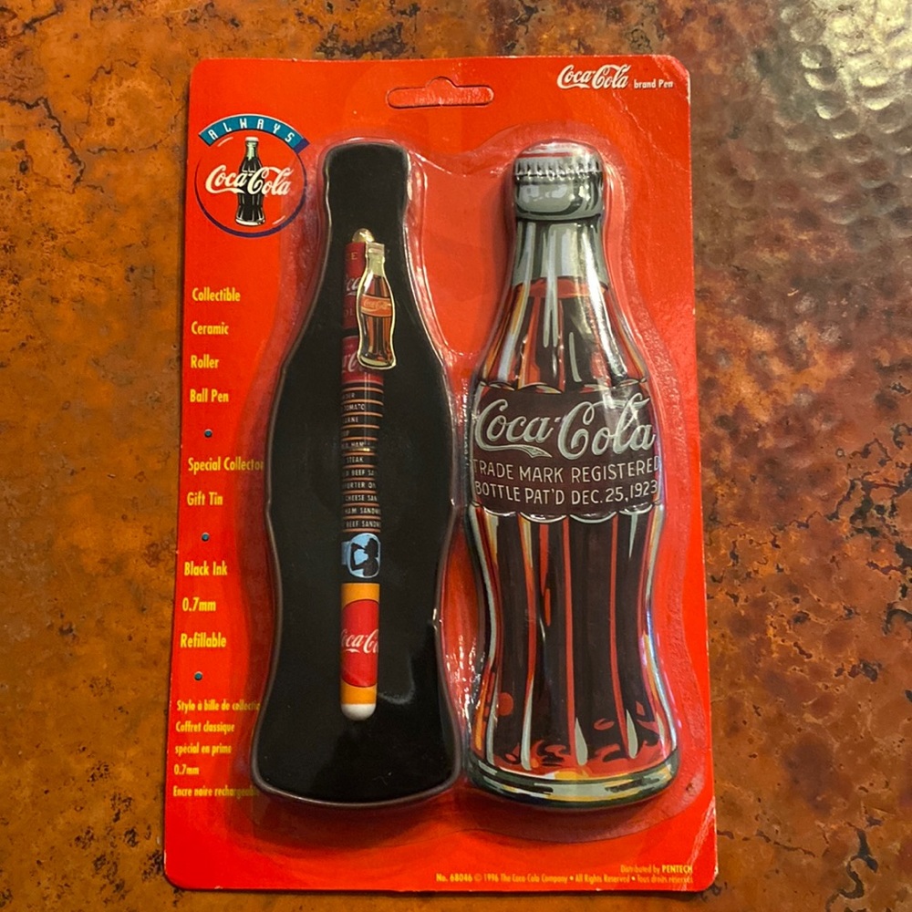 Vintage 1996 Coca-Cola Ceramic Roller Ball Pen in Collector Tin